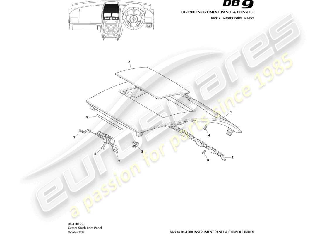 aston martin db9 (2013) centre stack trim panel parts diagram
