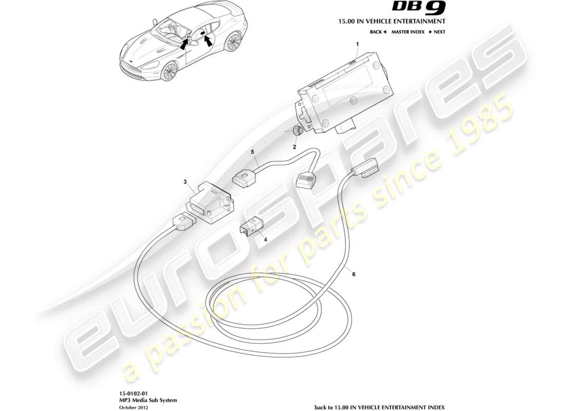 aston martin db9 (2013) mp3 media subsystem parts diagram