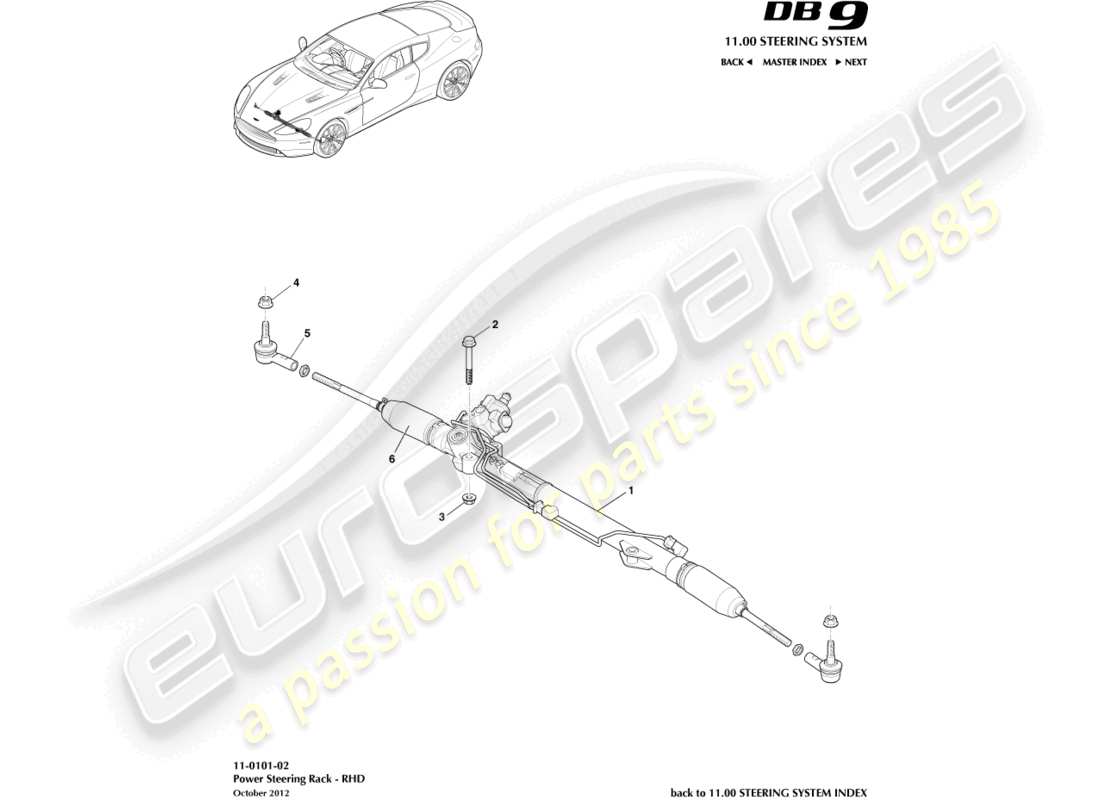 aston martin db9 (2017) steering rack, rhd part diagram
