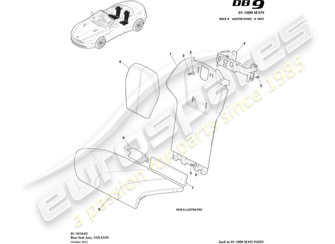 aston martin db9 (2014) rear seats, volante parts diagram