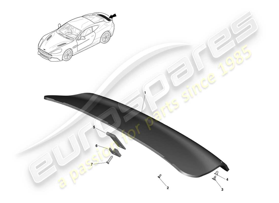 aston martin vanquish (2013) tailgate trim panel, coupe part diagram