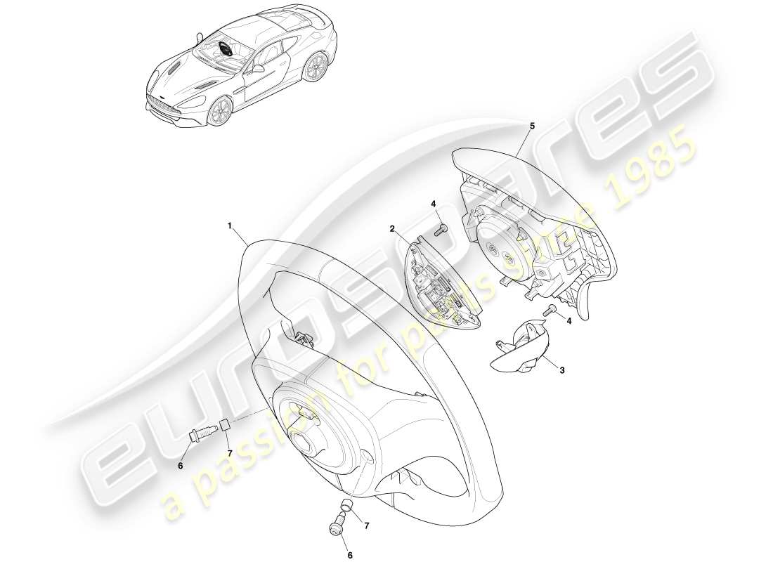 aston martin vanquish (2013) steering wheel, optional part diagram