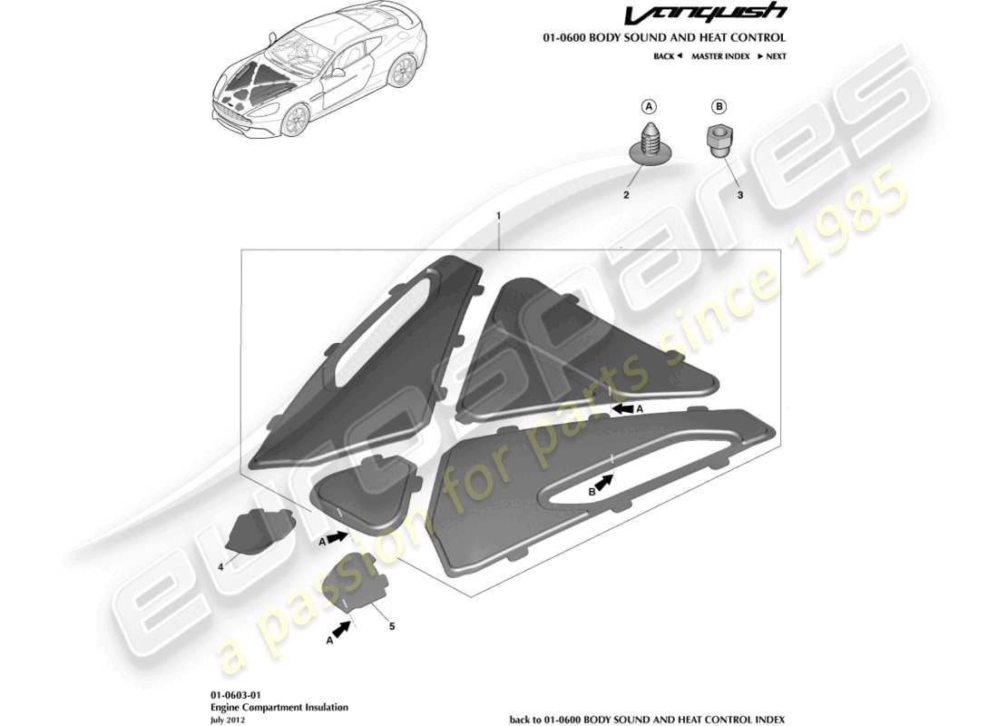 aston martin vanquish (2016) engine compartment trim part diagram