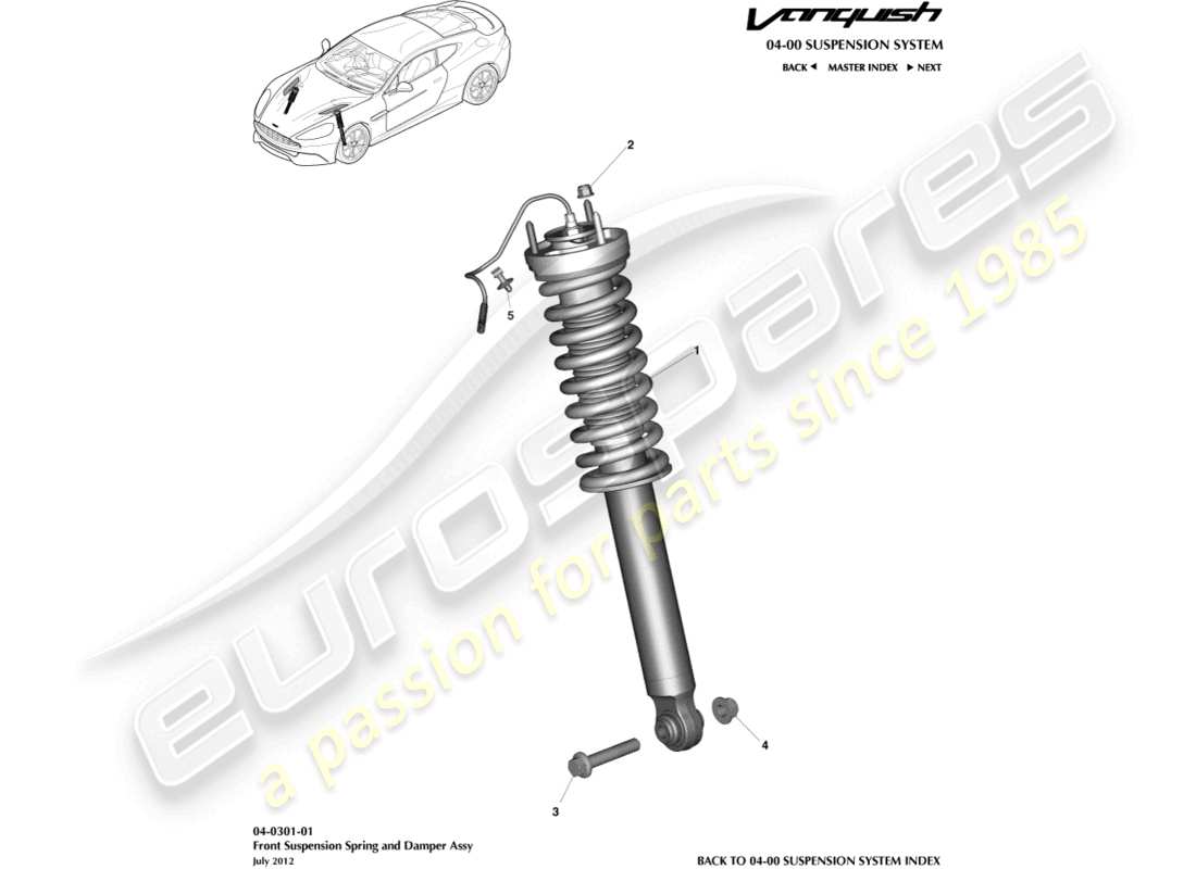 aston martin vanquish (2016) front spring & damper part diagram