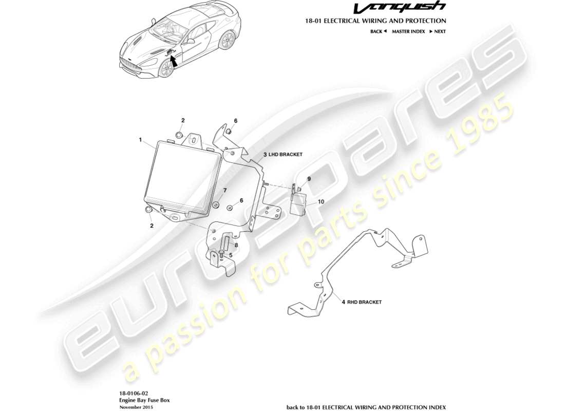 aston martin vanquish (2017) engine bay fusebox part diagram