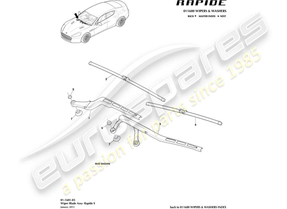aston martin rapide (2017) wiper blade assembly, s part diagram