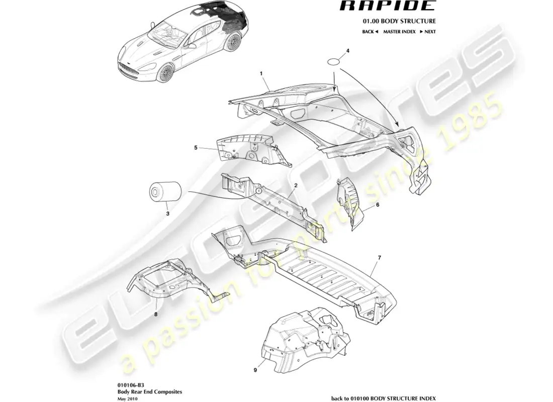 aston martin rapide (2017) body rear end composites parts diagram