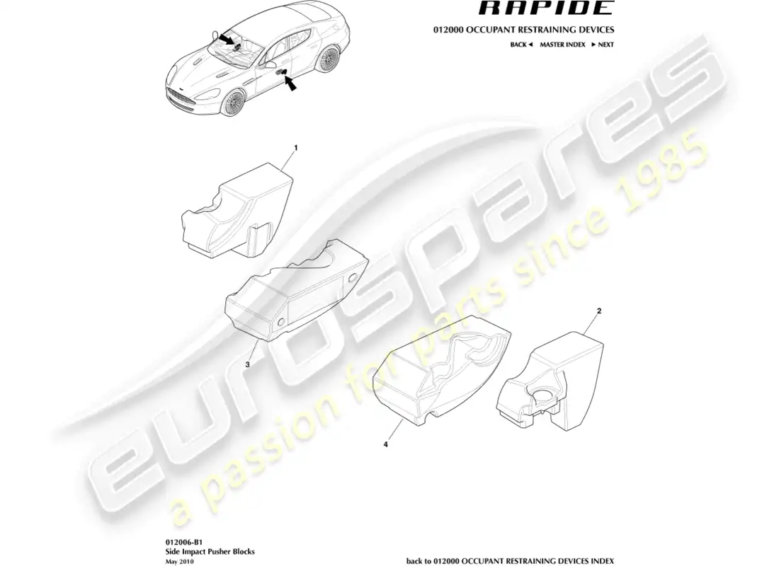 aston martin rapide (2017) side impact blocks parts diagram