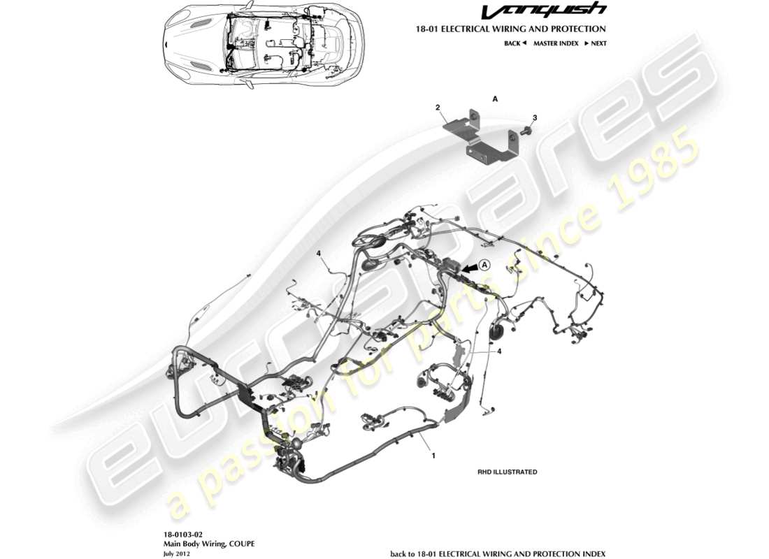 aston martin vanquish (2017) body harness, coupe part diagram