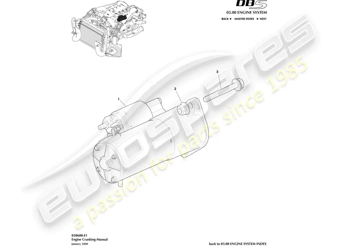 aston martin dbs (2012) starter motor, manual parts diagram