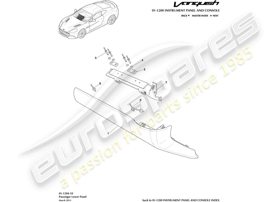aston martin vanquish (2015) passenger lower panel part diagram