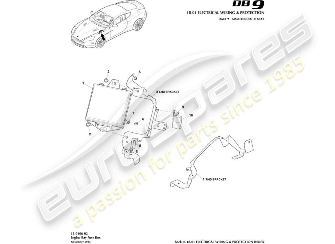 aston martin db9 (2013) engine bay fusebox parts diagram