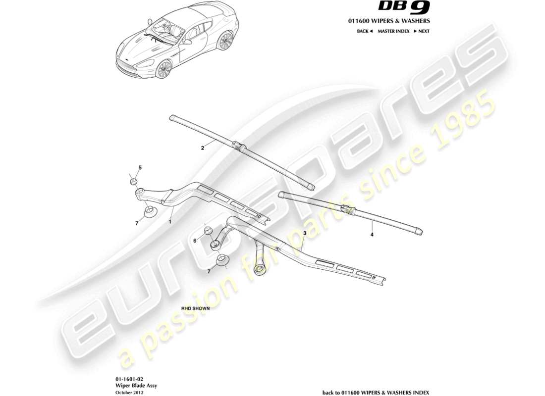 aston martin db9 (2013) wiper blade assembly parts diagram