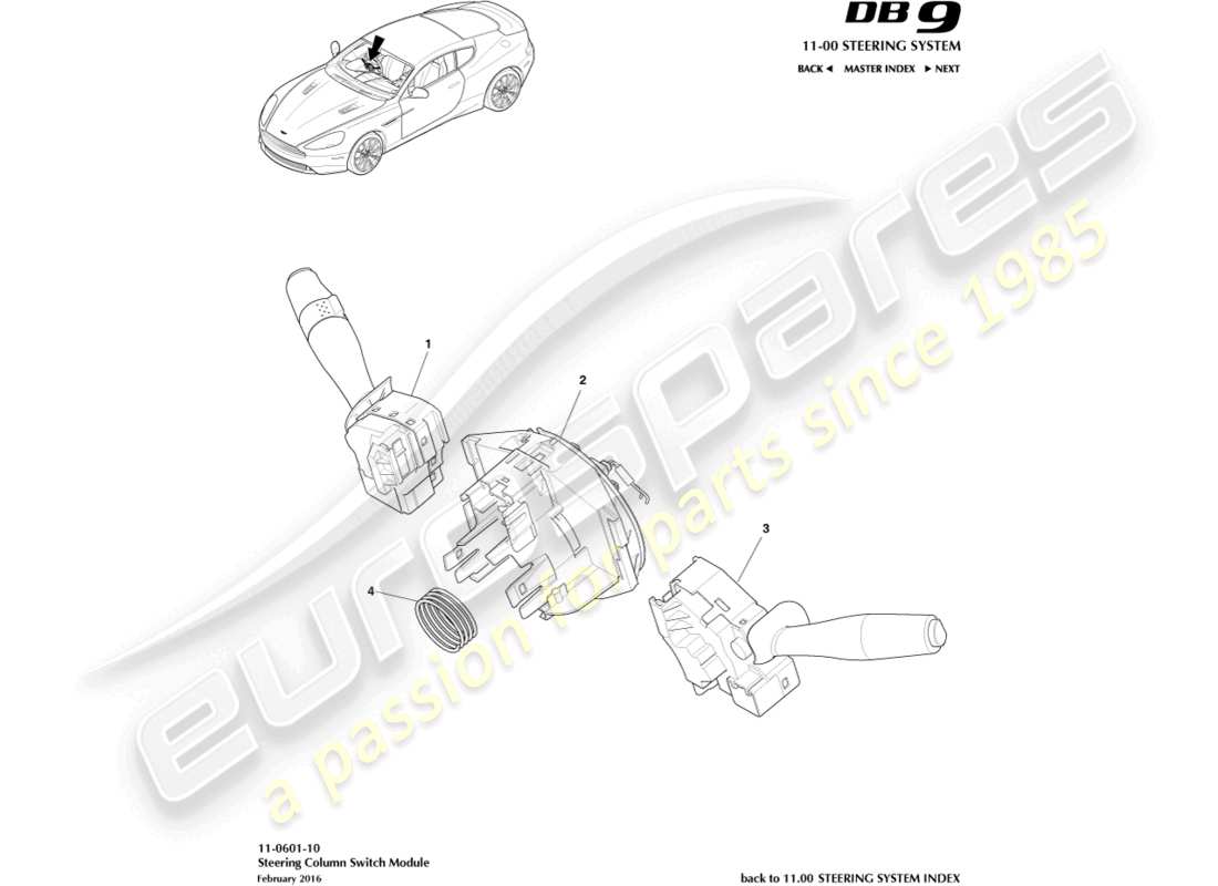 aston martin db9 (2014) column switch assembly parts diagram