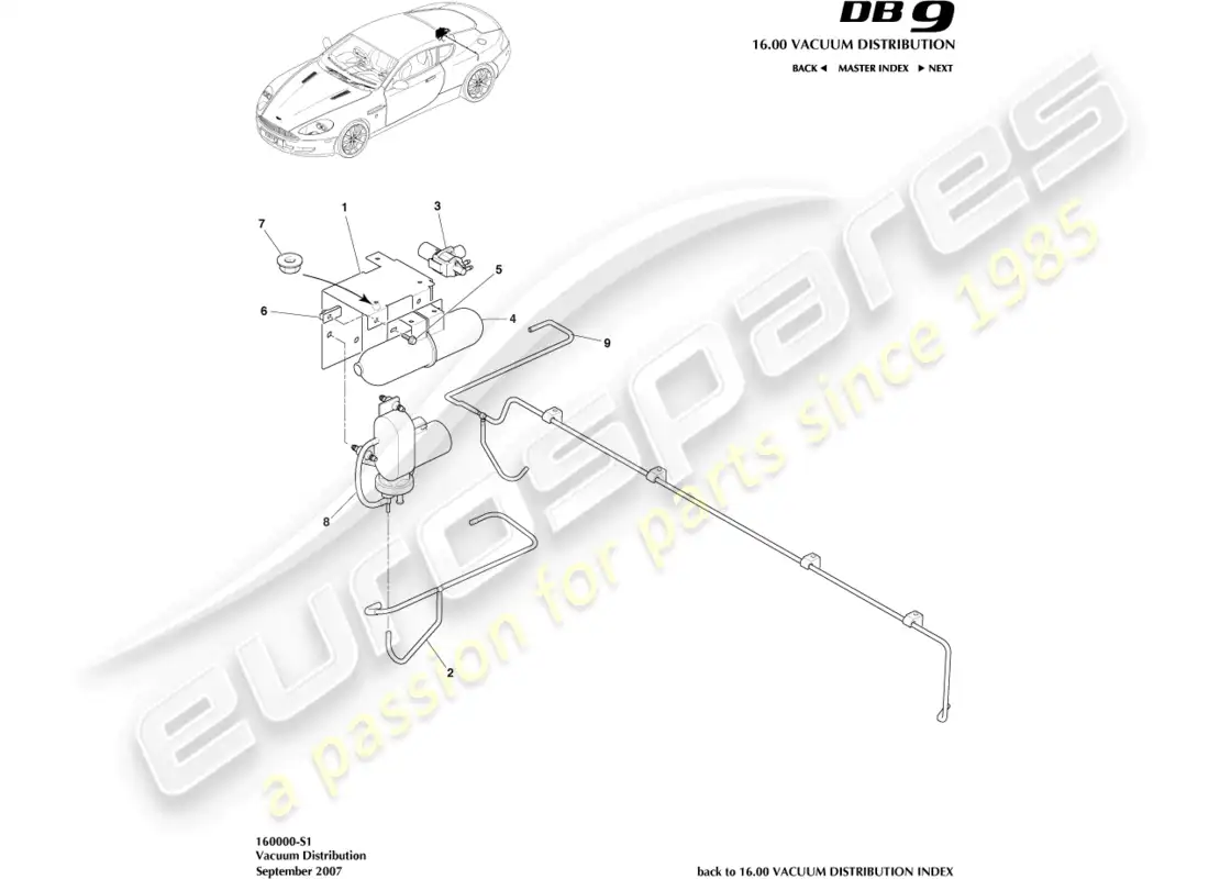 aston martin db9 (2005) vacuum distribution parts diagram