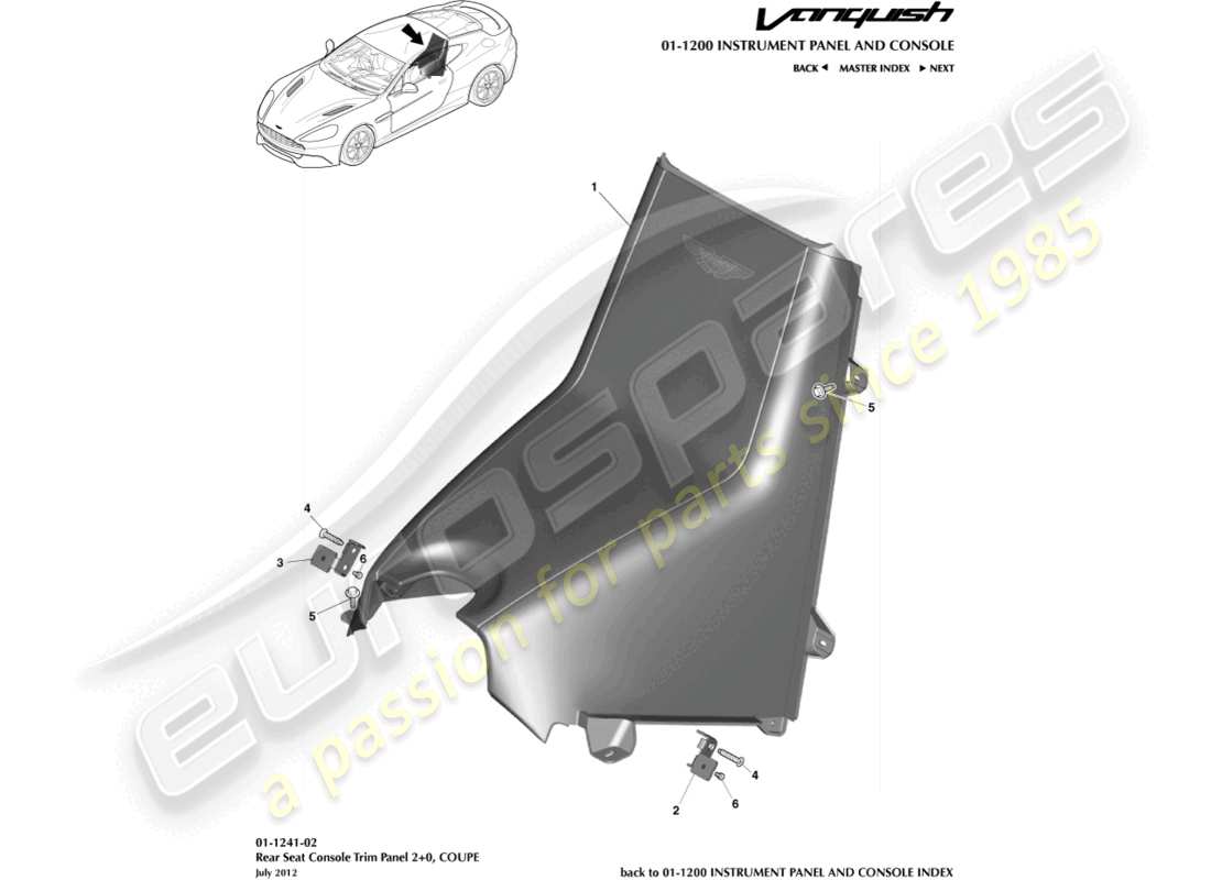 aston martin vanquish (2016) rear console, coupe 2+0 part diagram