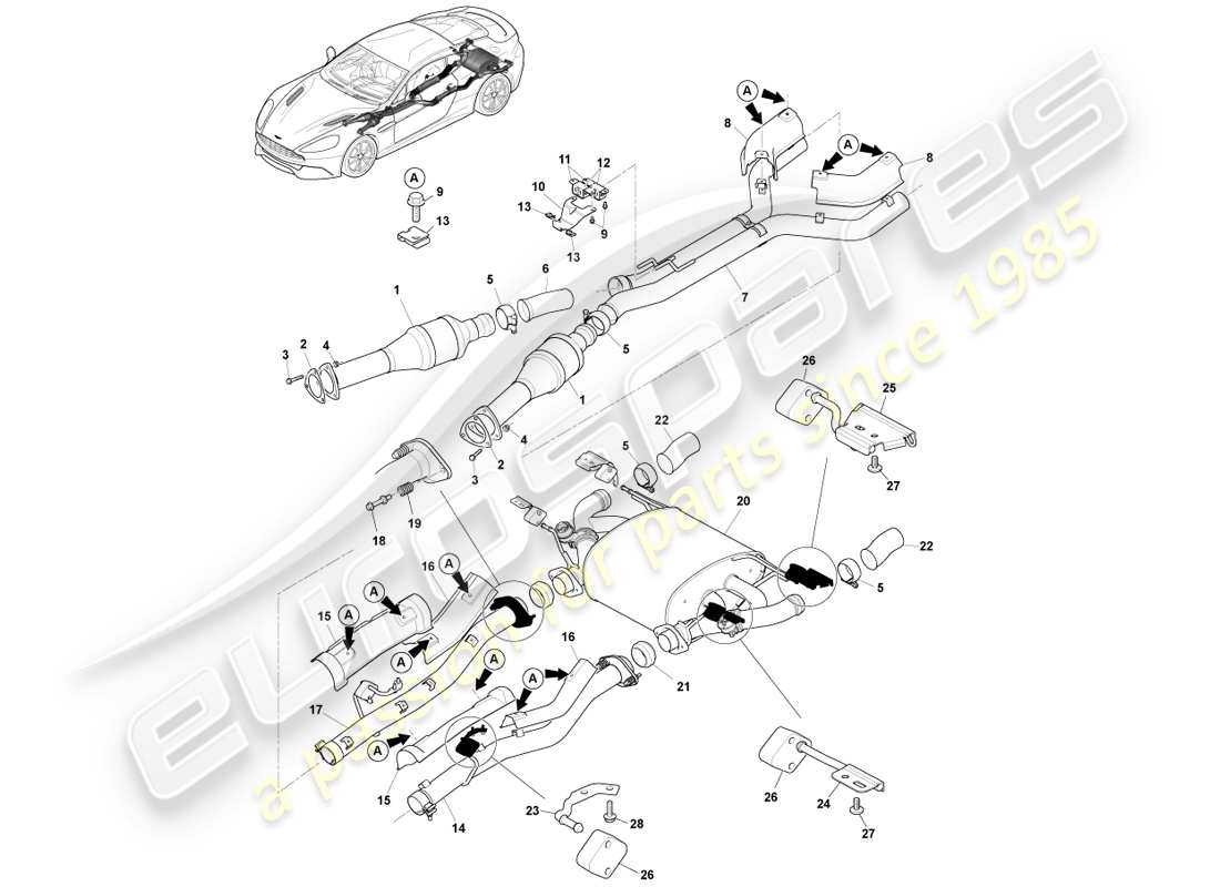 aston martin vanquish (2014) exhaust system part diagram