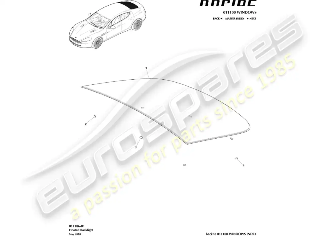 aston martin rapide (2016) rear windscreen parts diagram