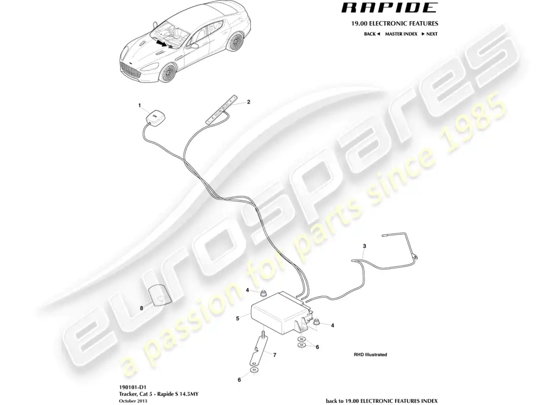 aston martin rapide (2012) cat 5 tracker, 14.5my parts diagram