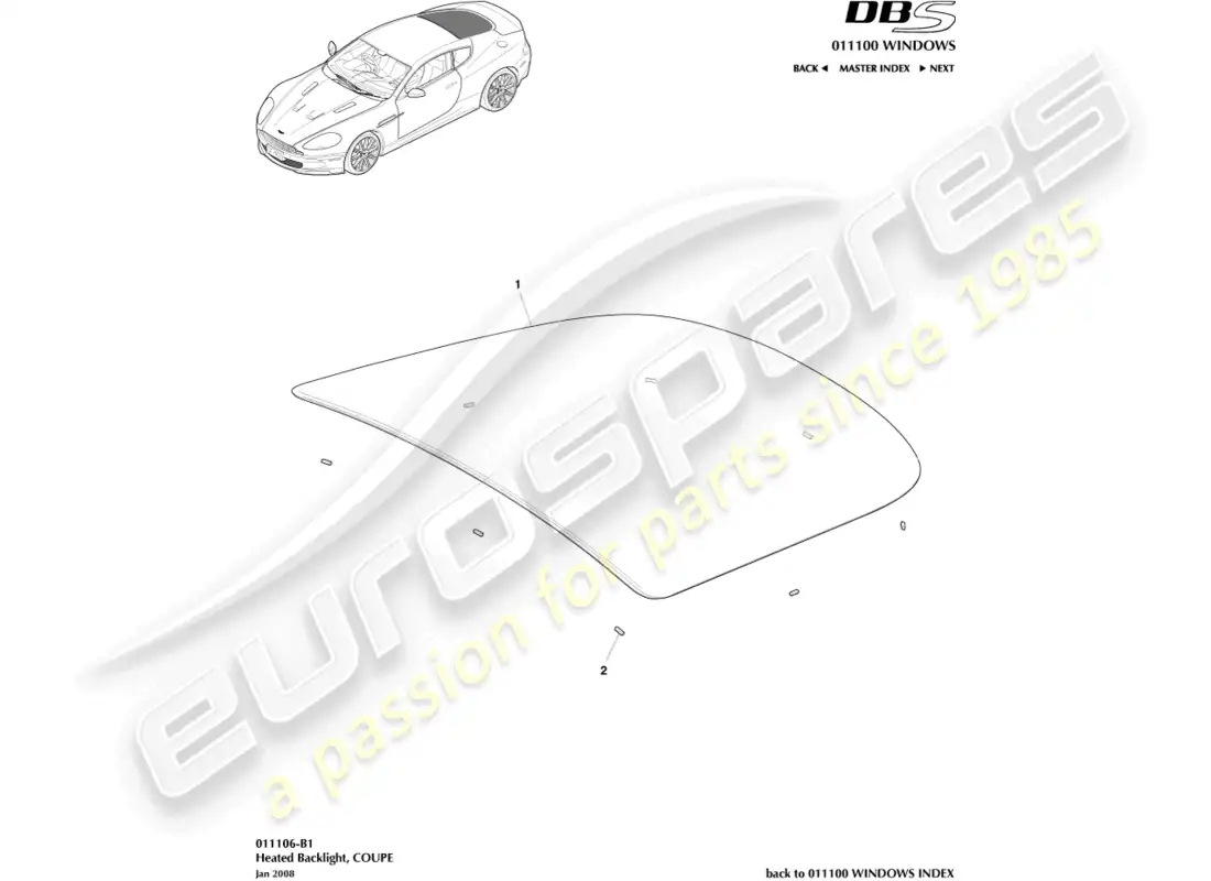 aston martin dbs (2009) rear windscreen parts diagram