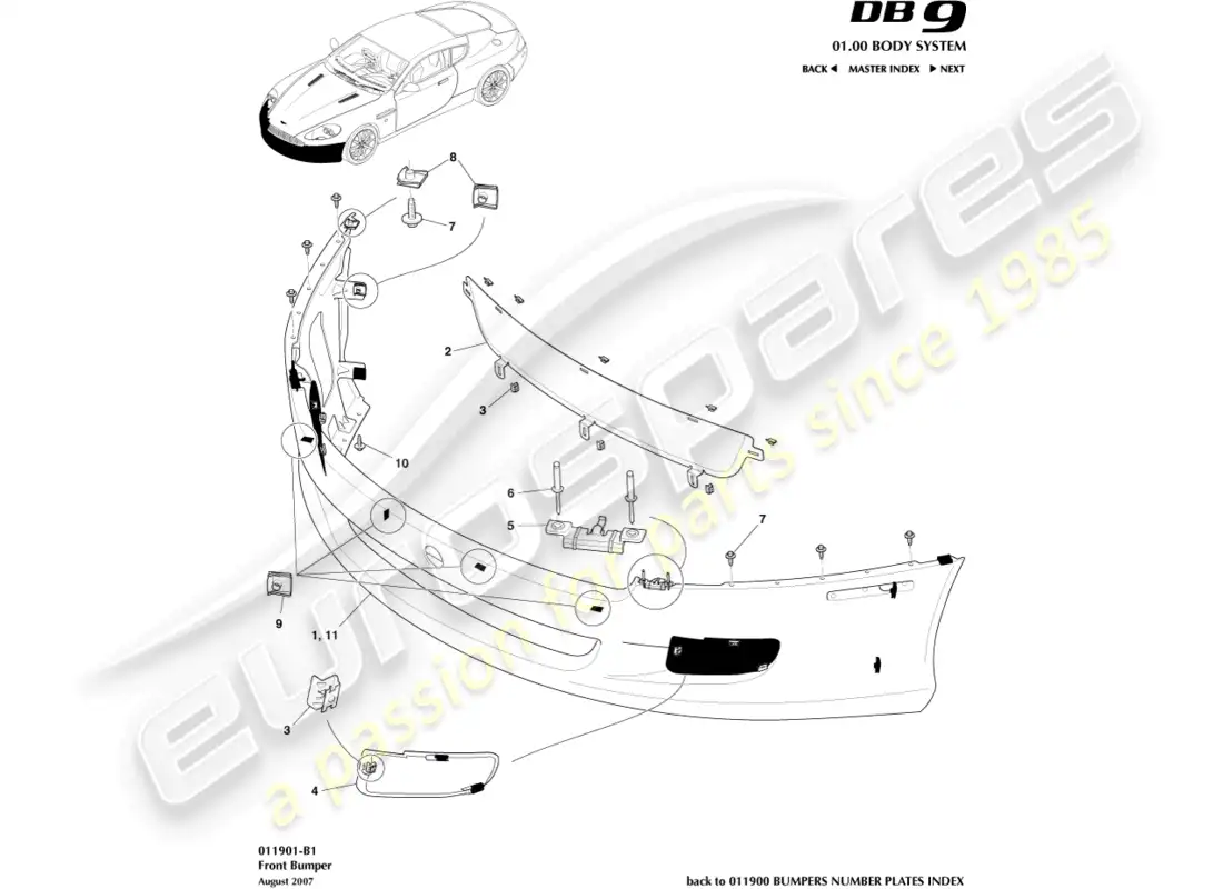 aston martin db9 (2007) front bumper parts diagram