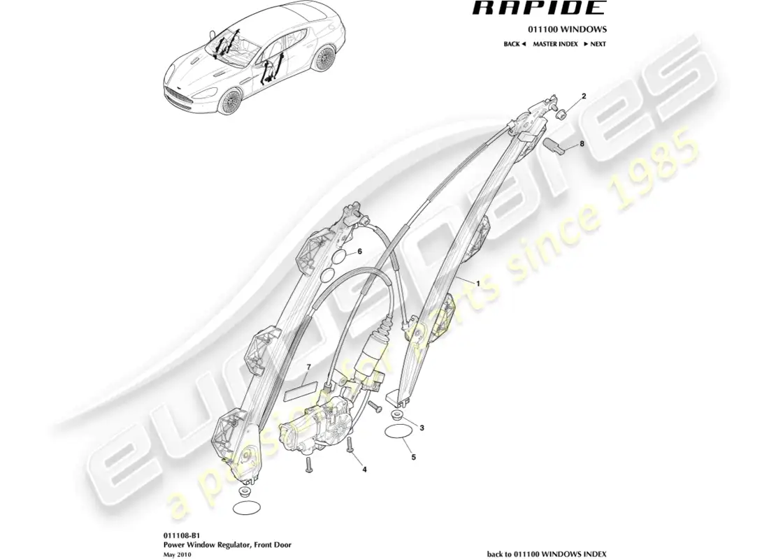 aston martin rapide (2016) front window regulator parts diagram