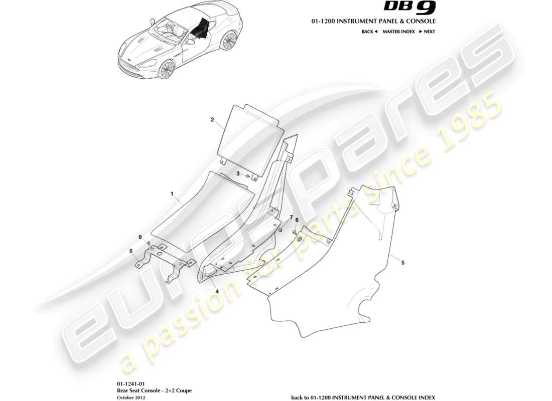 aston martin db9 (2013) rear console, coupe 2+2 parts diagram