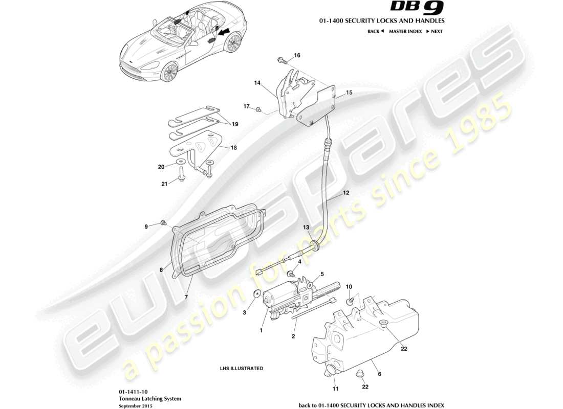aston martin db9 (2014) tonneau latches parts diagram