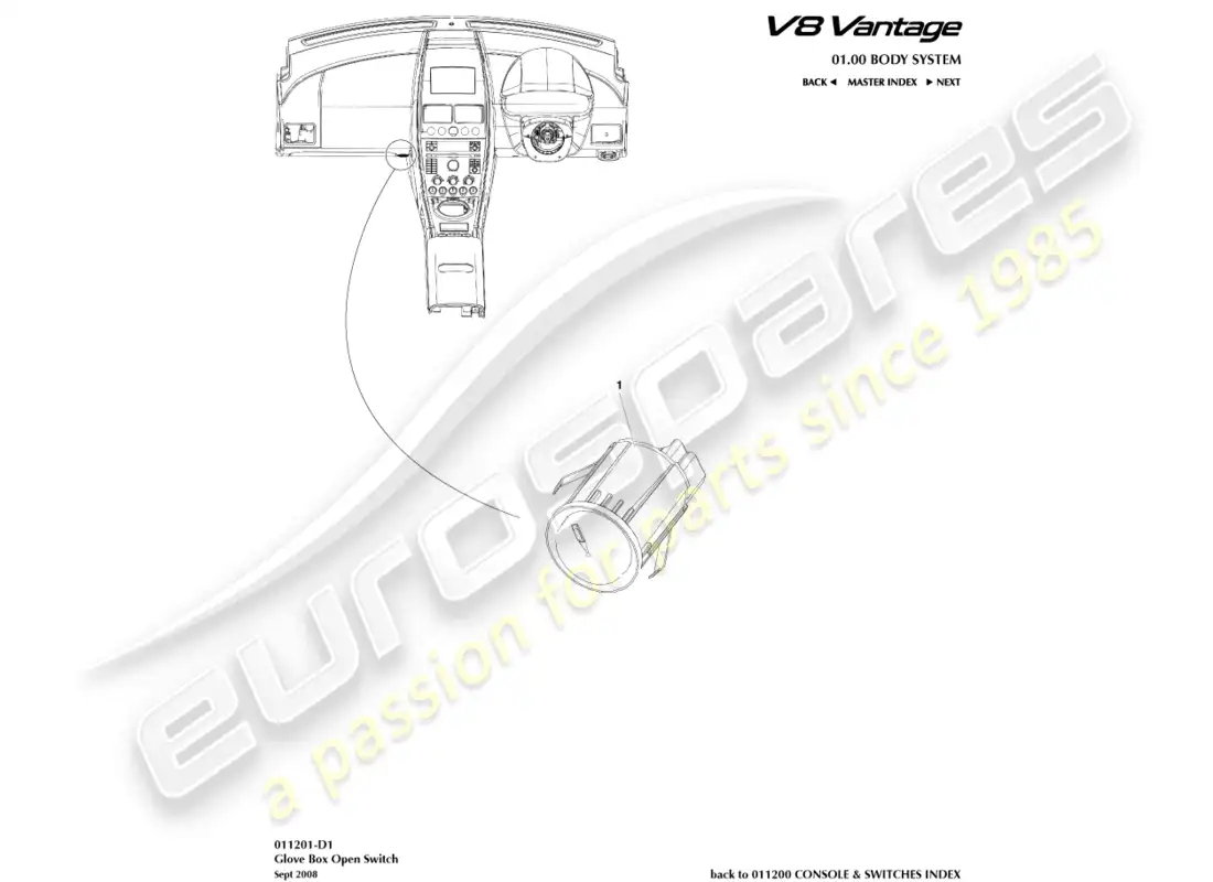 aston martin v8 vantage (2018) glove box switch part diagram
