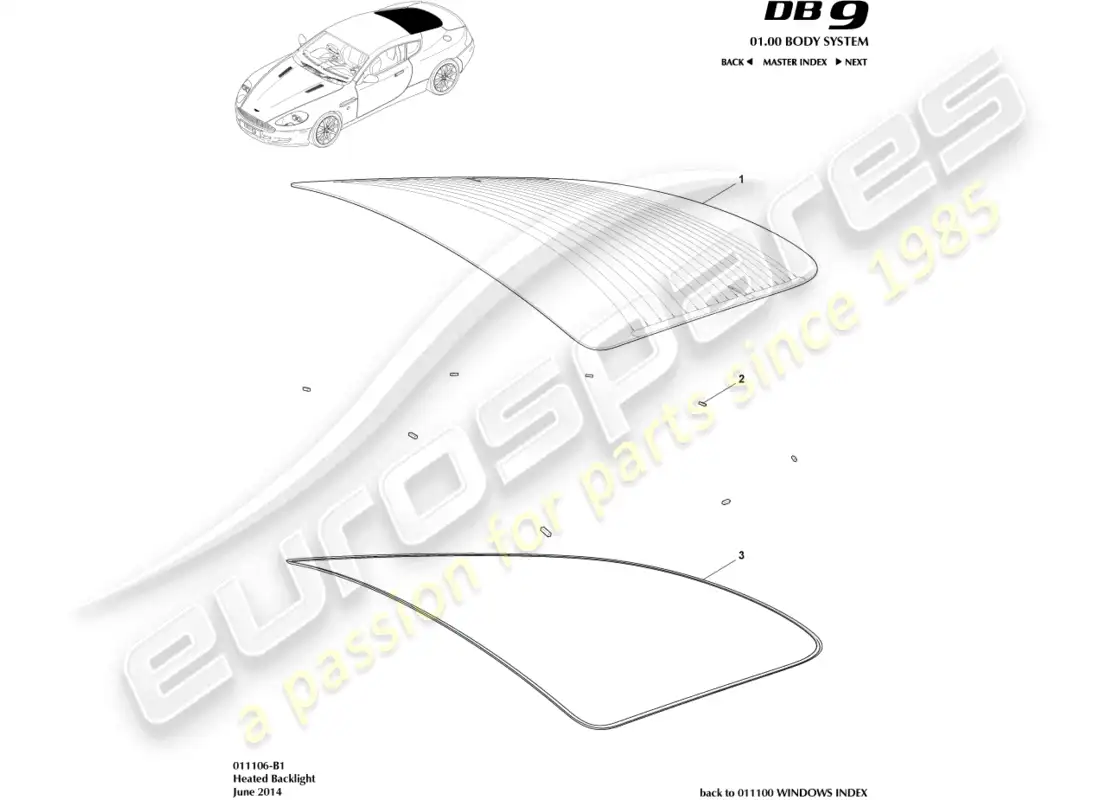 aston martin db9 (2006) rear windscreen parts diagram