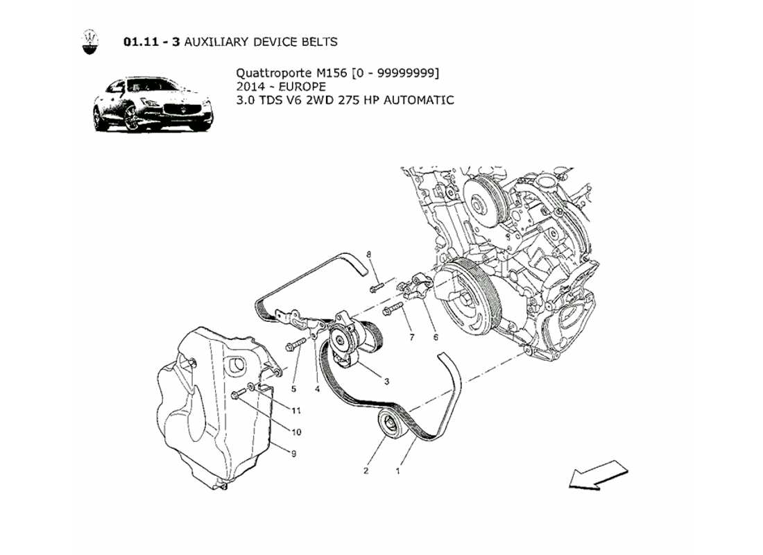 MASERATI QTP. V6 3.0 TDS 275BHP 2014 AUXILIARY DEVICE BELTS PART DIAGRAM maserati qtp. v6 3.0 tds 275bhp 2014 auxiliary device belts part diagram