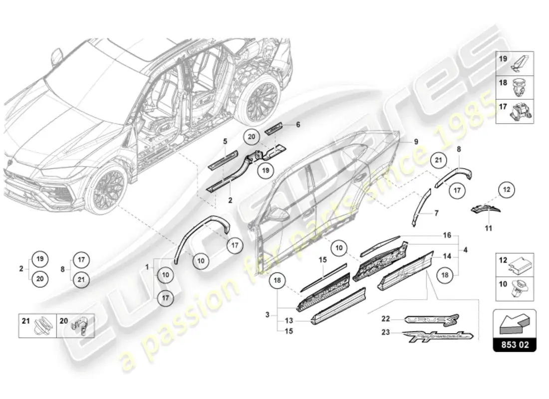 lamborghini urus (2020) sill trim strip parts diagram