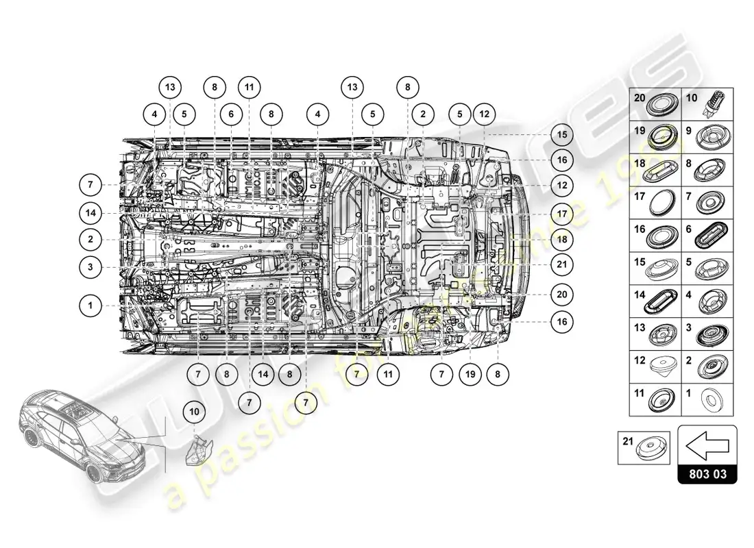 lamborghini urus s (2024) sealing plug set parts diagram