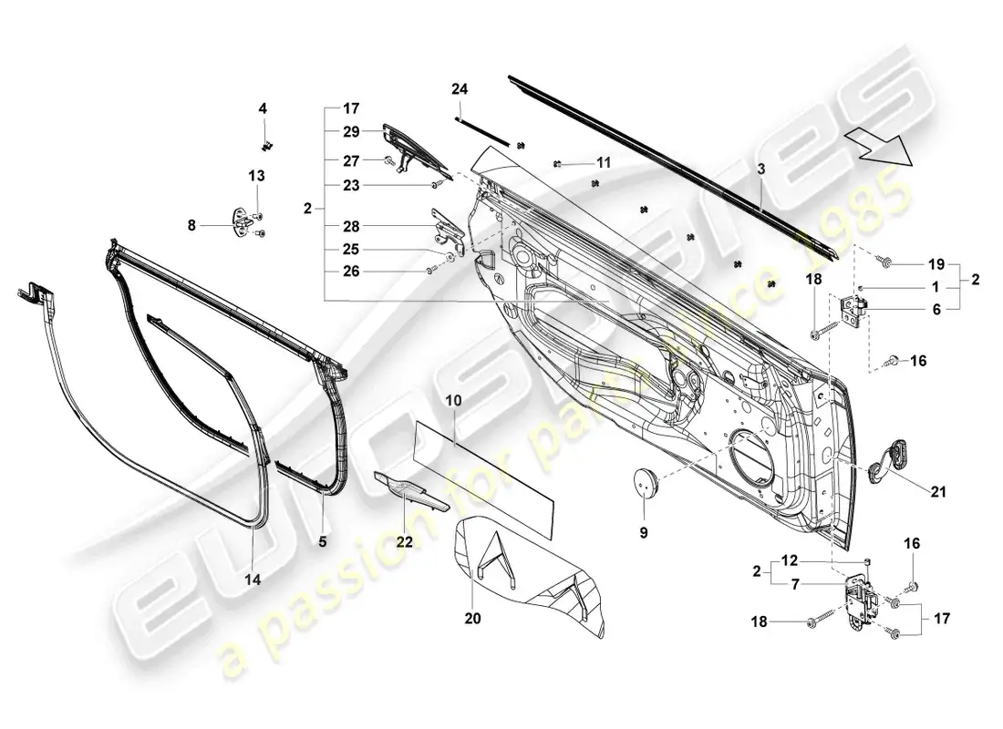 lamborghini gallardo spyder (2006) door parts diagram