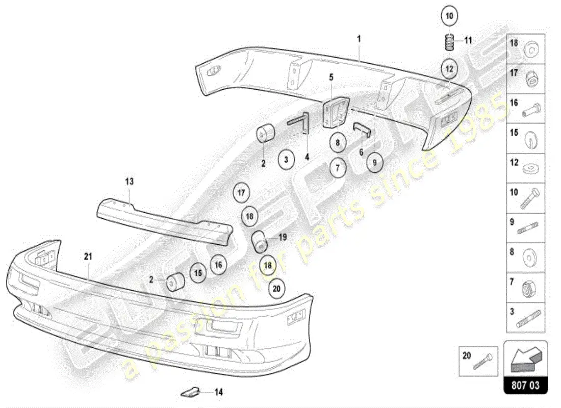 lamborghini diablo vt (1995) bumper, complete parts diagram