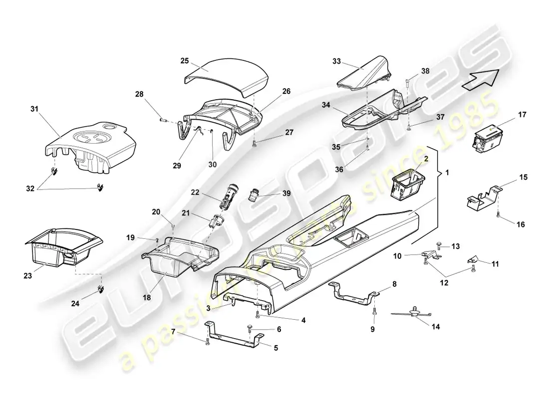 lamborghini lp570-4 sl (2012) centre console parts diagram
