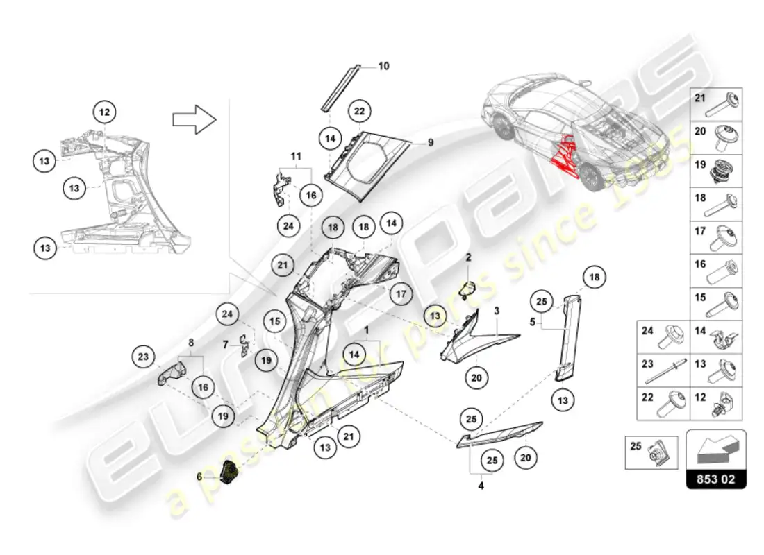 lamborghini revuelto coupe (2024) side member parts diagram