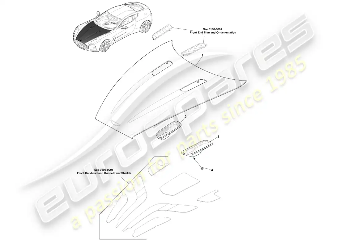 aston martin one-77 (2011) bonnet assembly parts diagram