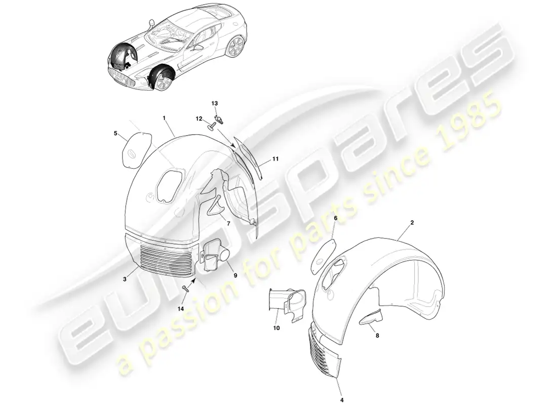 aston martin one-77 (2011) front wheel arches parts diagram