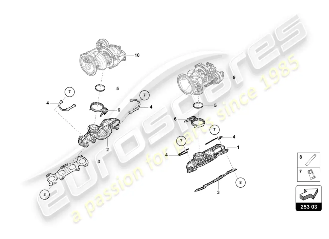 lamborghini urus (2022) exhaust manifolds parts diagram