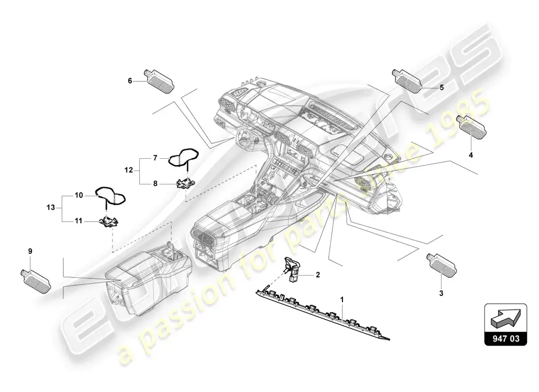 lamborghini urus (2020) lighting for centre console parts diagram