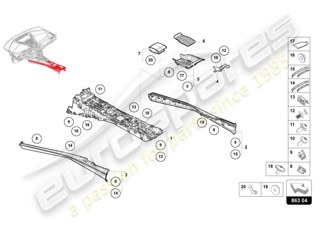lamborghini revuelto coupe (2024) centre console parts diagram