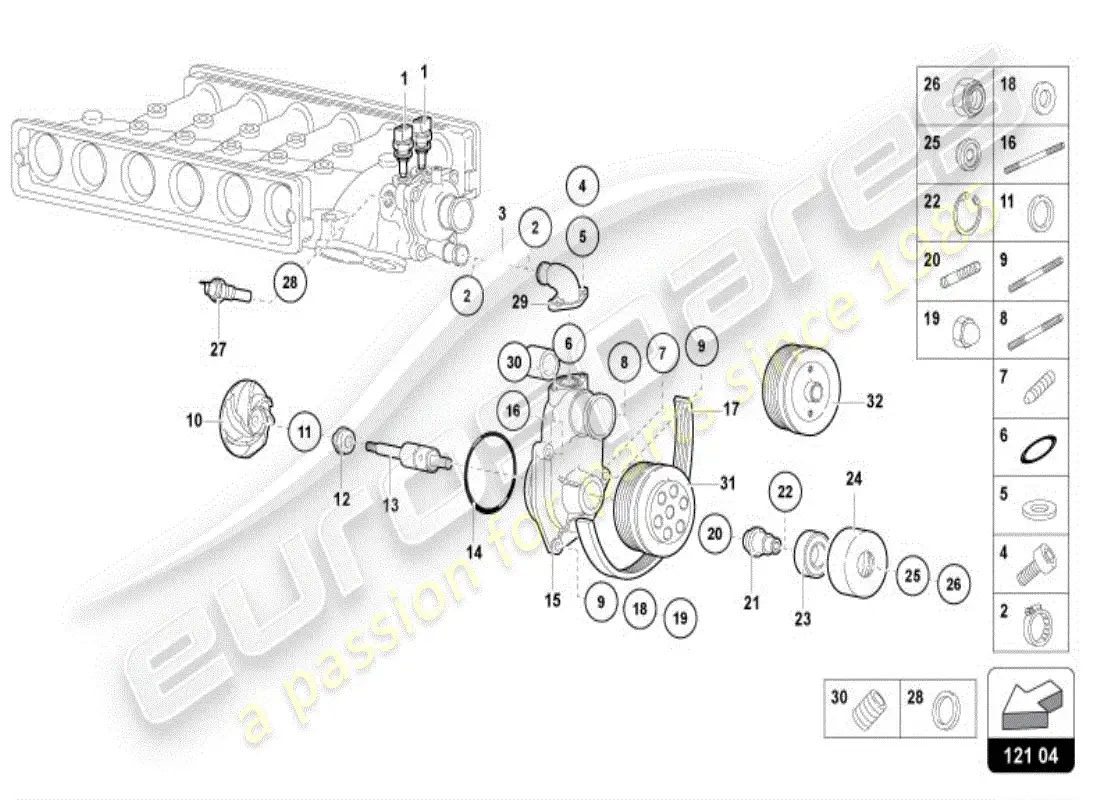 lamborghini diablo vt (1997) coolant pump parts diagram