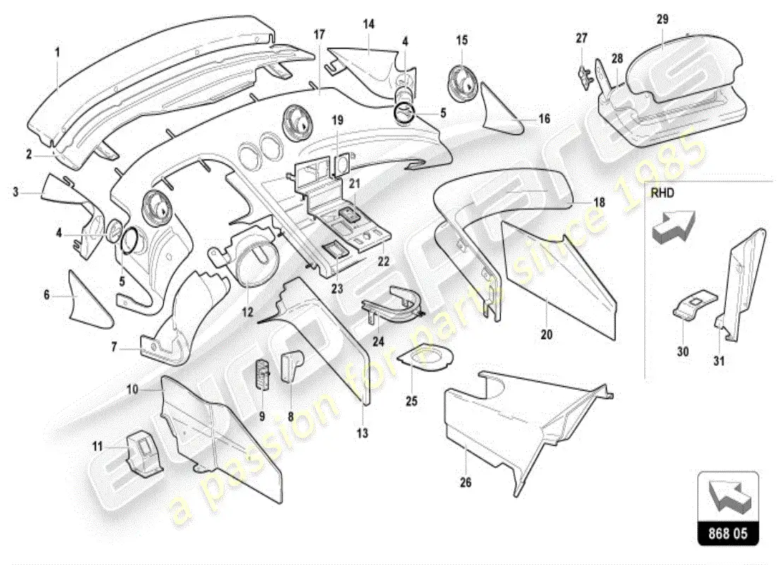 lamborghini diablo vt (1997) interior decor parts diagram