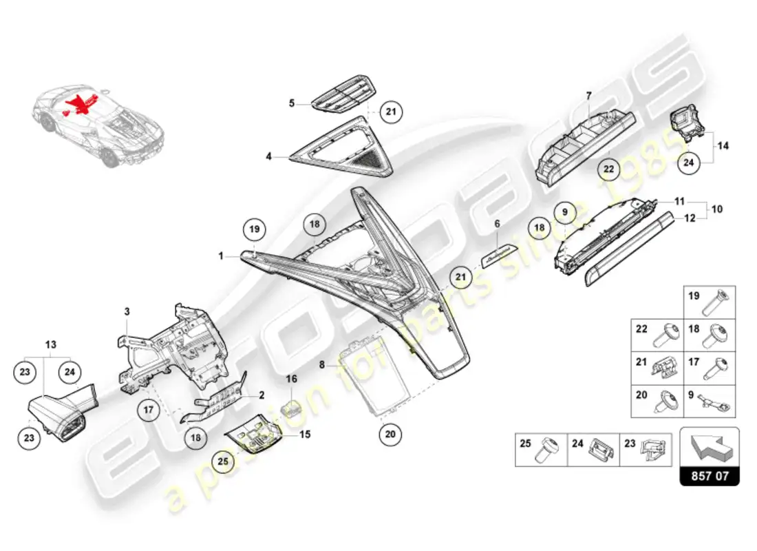 lamborghini revuelto coupe (2024) dashboard parts diagram