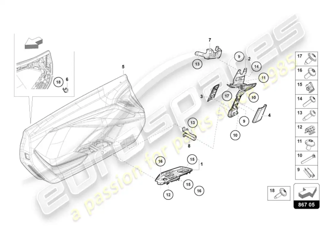lamborghini revuelto coupe (2024) trim for door parts diagram