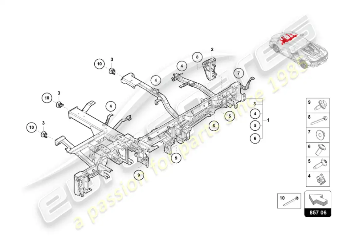lamborghini revuelto coupe (2024) cross member for dash panel parts diagram