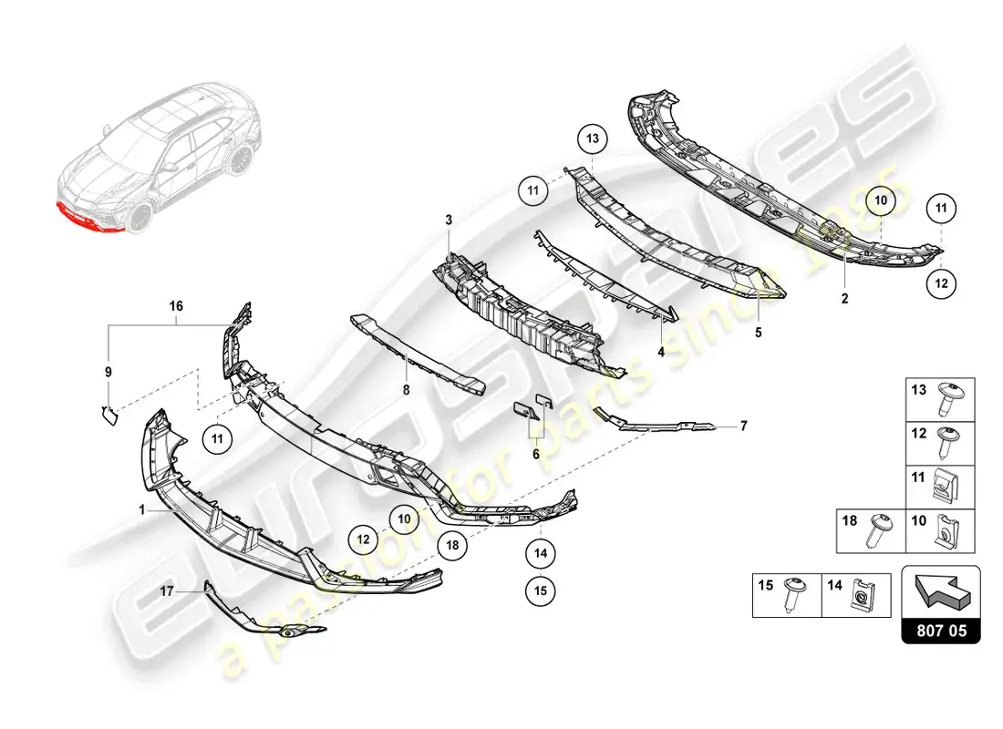 lamborghini urus s (2024) bumper, complete carbon parts diagram