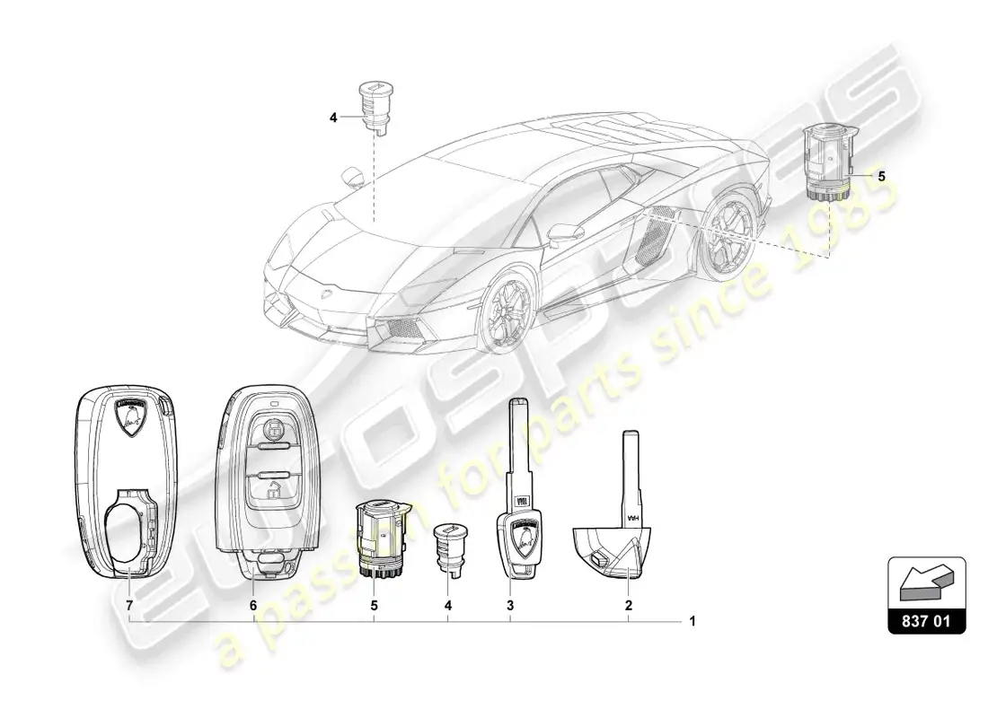 lamborghini ultimae roadster (2022) lock cylinder with keys parts diagram
