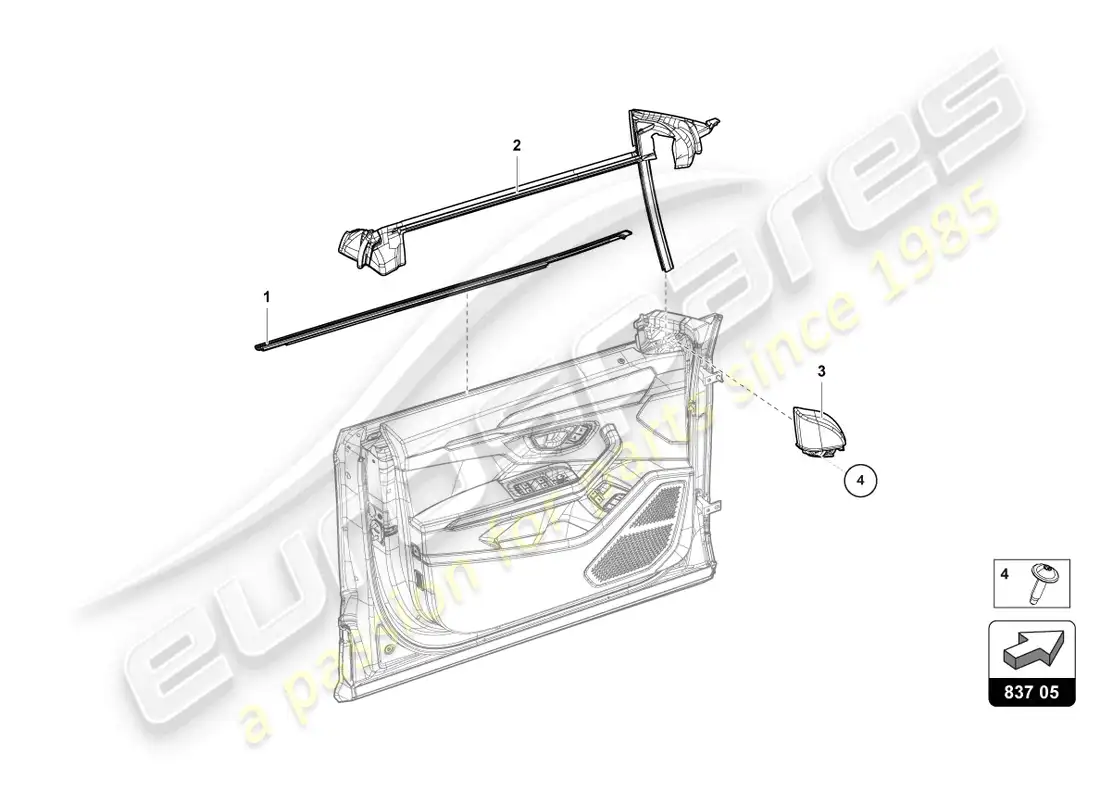 lamborghini urus performante (2023) seal for door window front parts diagram